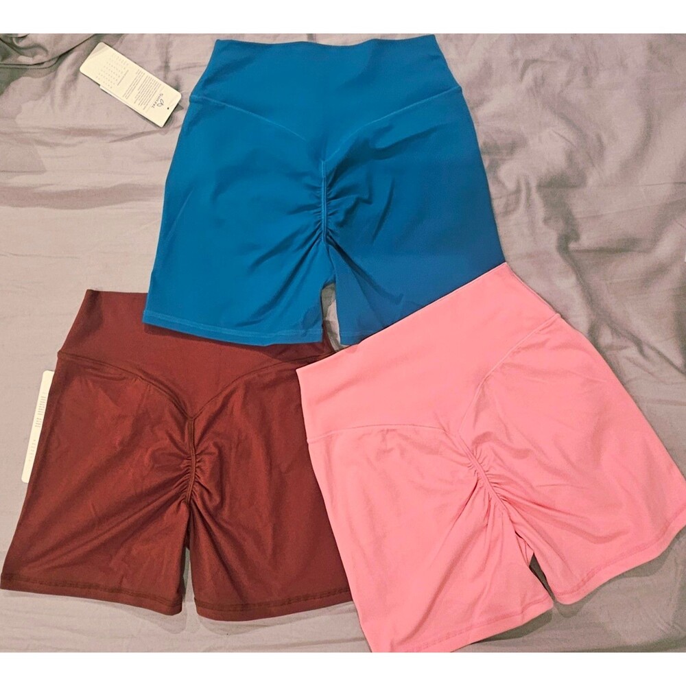 3 pair Butt Booty Mini Shorts Gym Training Pink Blue Red Small 4" inseam